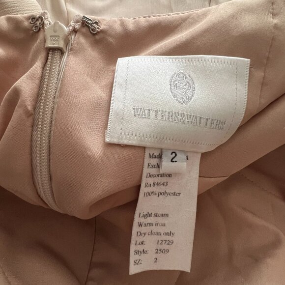 Watters & Watters Beige Spaghetti Strap Full-Length Formal Gown Dress Style 2509 - Picture 8 of 13